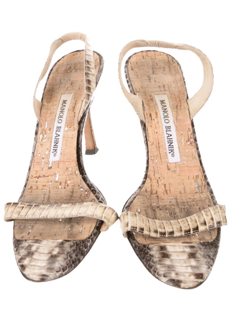 Manolo Blahnik Women's Embossed Animal Print Slingback Sandals in Beige